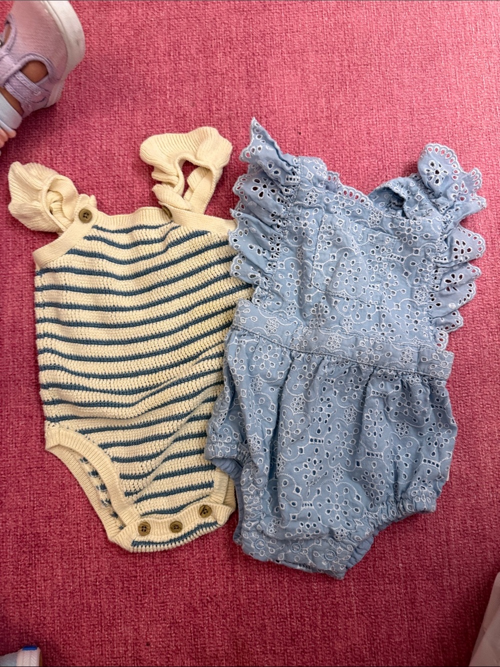 Baby Girl Knit Striped Romper & Blue Eyelet Hux baby Romper Set